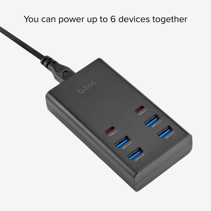 Charging station with 4 USB-A ports and 2 USB-C ports