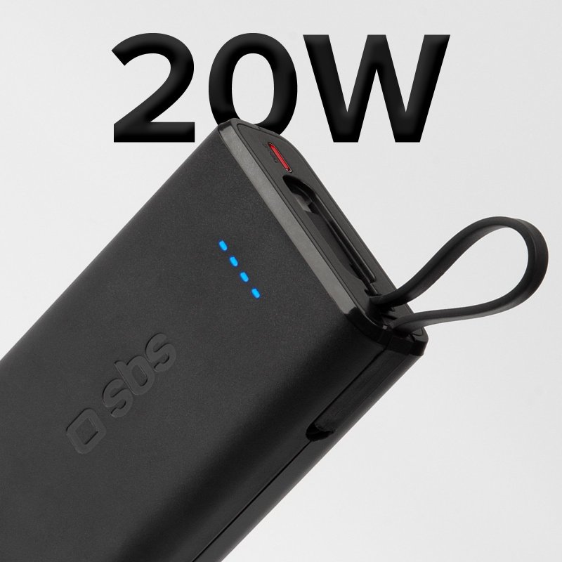 20W 10000mAh Power Delivery power bank with built-in USB-C cable