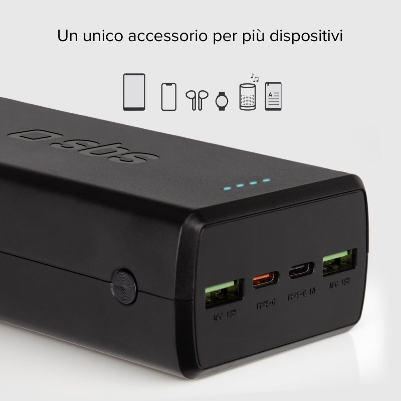 30,000 mAh power bank with 2 USB-C ports and 2 USB-A ports