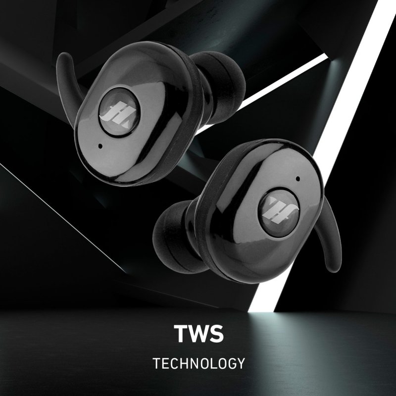 TWS Twin Buddies - earphones with earbud hook and charging case