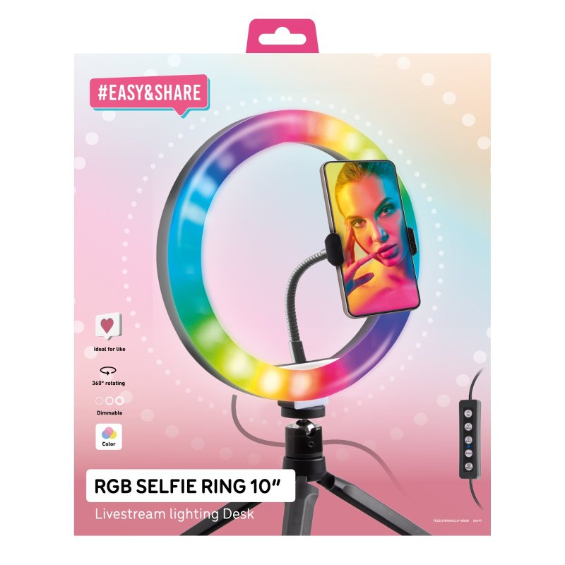 Multicolour LED ring with tripod for photos and videos