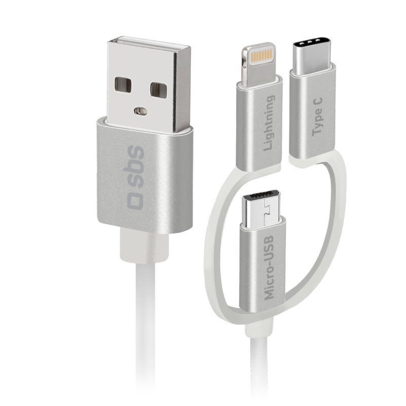 USB to Micro-USB Cable with Lightning and USB-C Adaptors