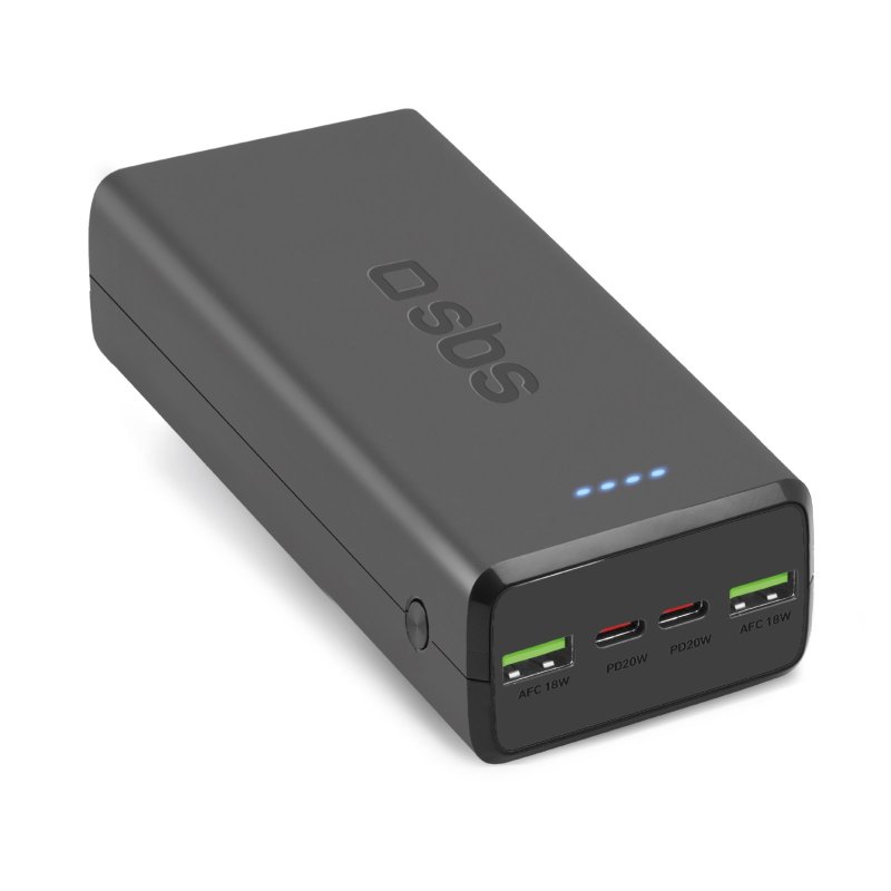 30,000 mAh power bank with 2 USB-C ports and 2 USB-A ports