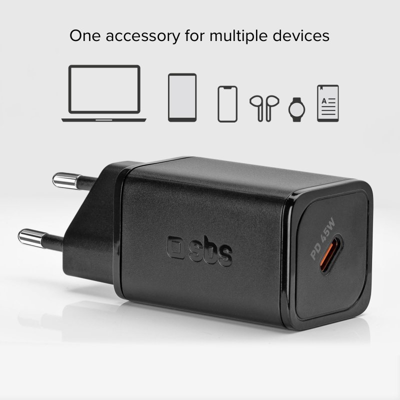 Wall charger with LCD screen, 1 USB-C PD 45W output