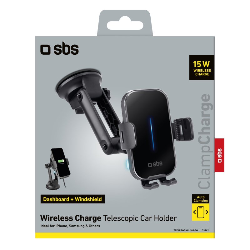 Windscreen and dashboard car mount with 15W wireless charging