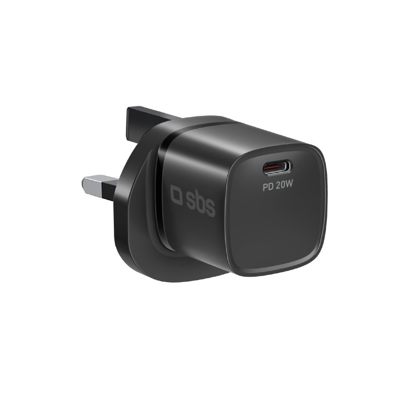 Charger with USB-C port, 20W power, and UK plug