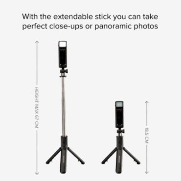 Universal selfie stick with built-in LED light and tripod