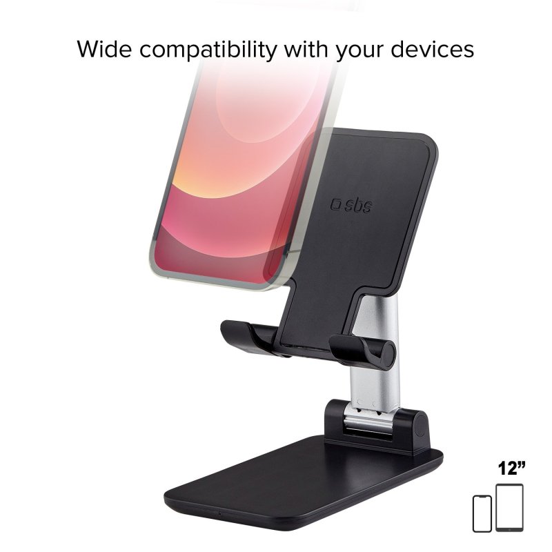 Portable desktop stand for smartphones and tablets up to 12\"