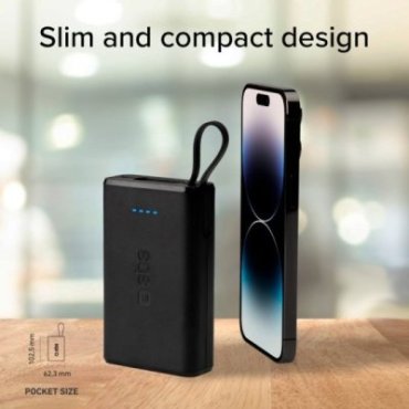 20W 10000mAh Power Delivery power bank with built-in USB-C cable