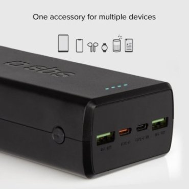 30,000 mAh power bank with 2 USB-C ports and 2 USB-A ports