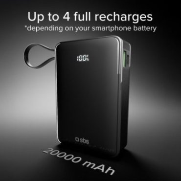 20,000 mAh powerbank with an integrated USB-C cable, a 20W USB-C Power Delivery port and a 22.5W USB-A Fast Charge port